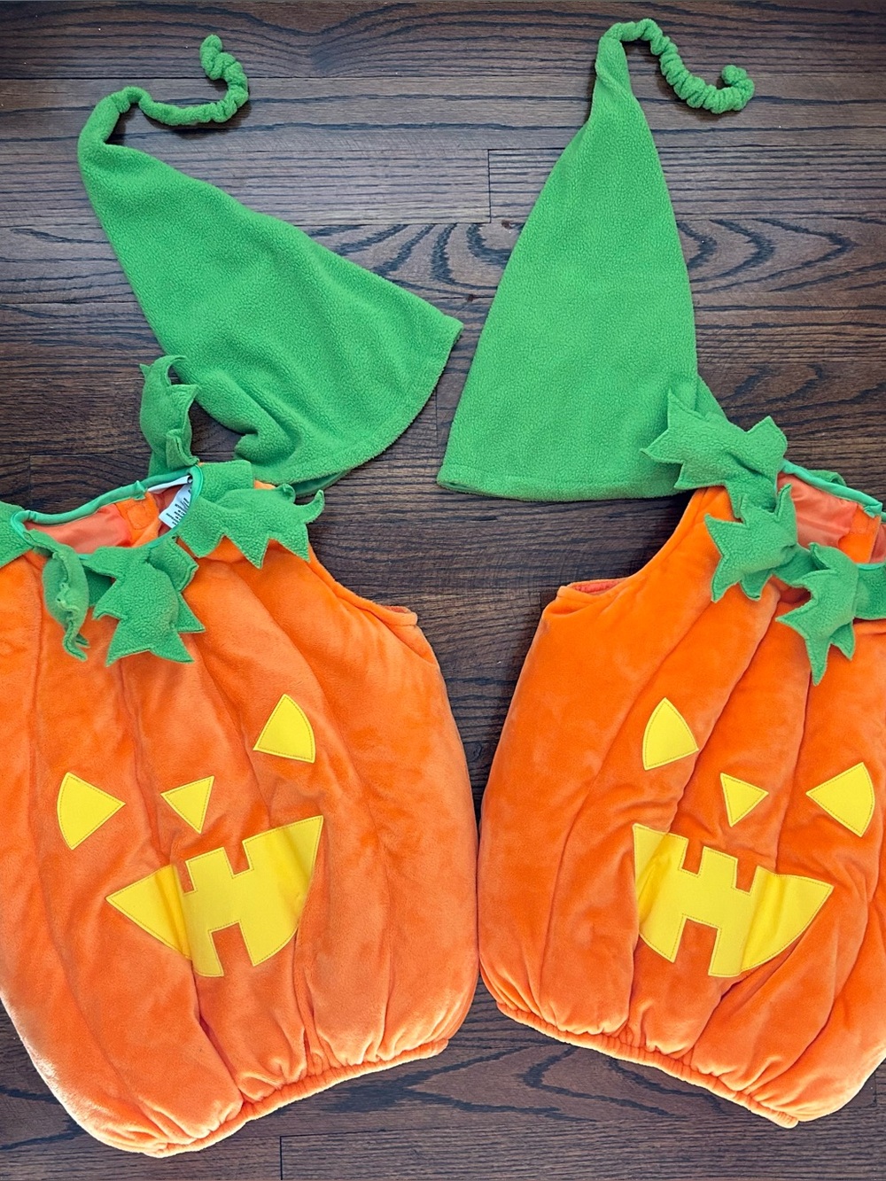 Set of Two Pumpkin Jack-o'-Lantern Halloween Costumes for Twins Size 2T